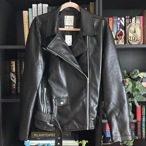 NWT oversized faux leather moto jacket